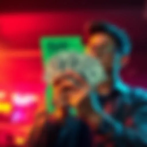 A person holding cash with a backdrop of Georgia state outline, looking thoughtful about redeeming Fliff winnings locally.
