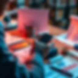 A person analyzing their performance on a smartphone while sitting at a desk with notes and graphs around them.