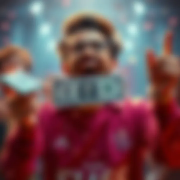 A person celebrating after receiving a $10,000 reward from a fliff promotion, with excited expressions and money in hand.