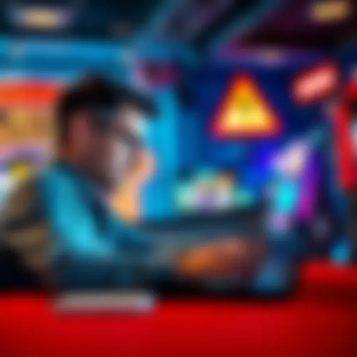 Florida Gambling Ban A concerned person looking at online gambling websites on a laptop with a warning sign in the background