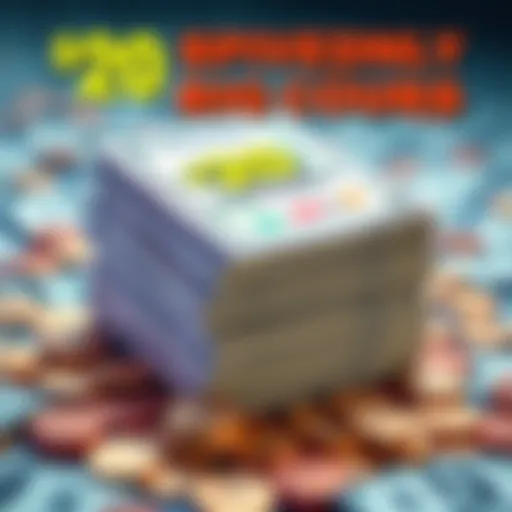 A stack of Florida $20 Cash Money scratch-off tickets with cash and coins around them