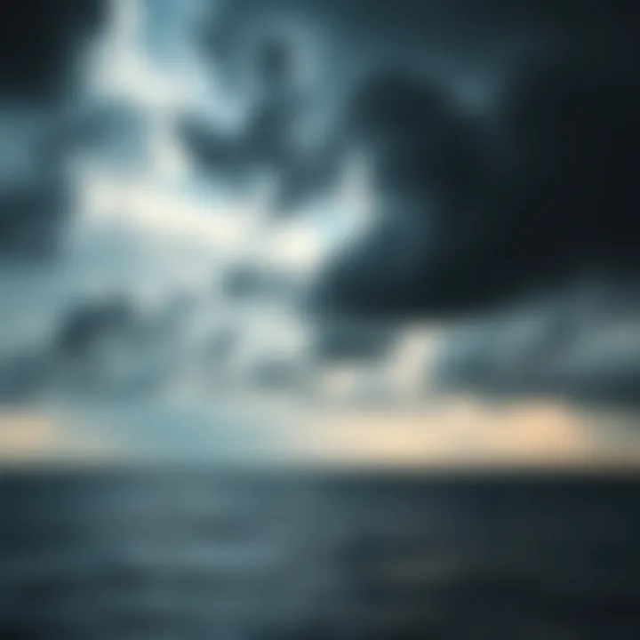 Florida coastline with storm clouds A view of Florida's coastline under dark storm clouds, highlighting the threat of climate change and natural disasters.