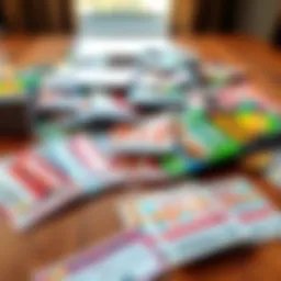 A colorful array of Florida lottery scratcher tickets spread out on a wooden table, showcasing various designs and prizes, hinting at potential winnings and excitement.