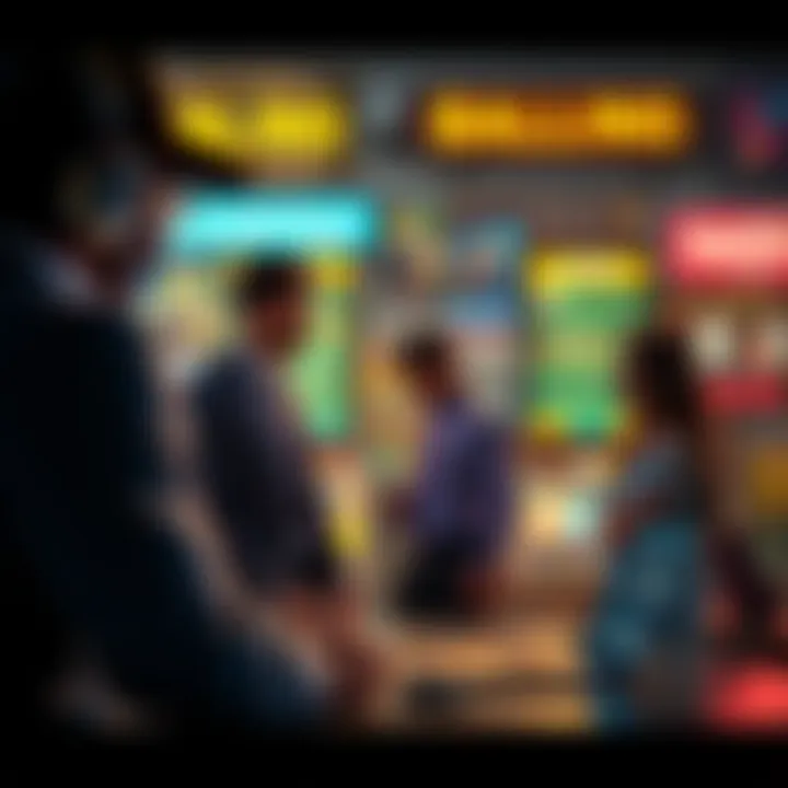 A journalist talking to Floridians about their experiences with online gambling, surrounded by betting advertisements and a laptop.