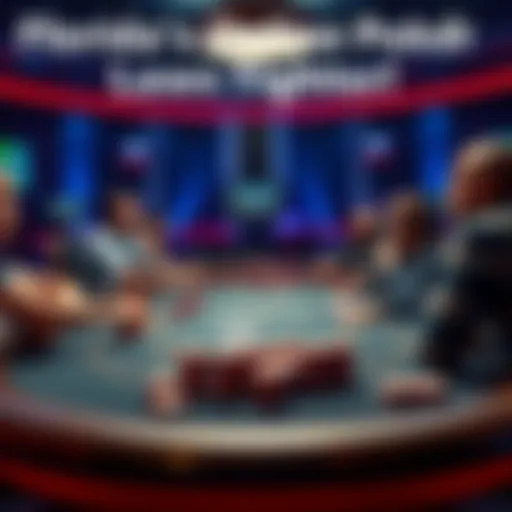 A poker table with players and chips, highlighting the tension over new online regulations in Florida