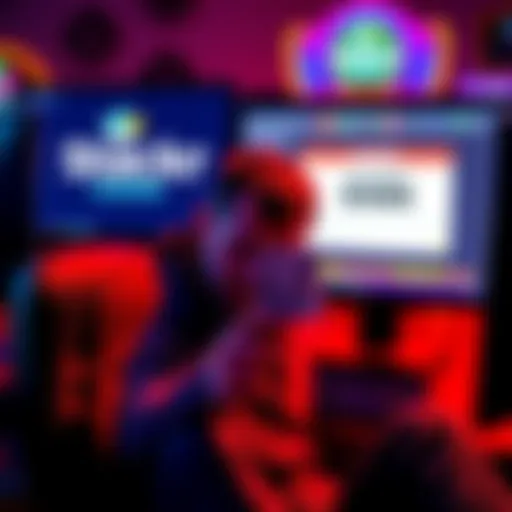 A Florida gambler sits frustrated in front of a computer screen displaying Stackr Casino's logo, holding a $500 bill, with a closed account notice visible on the screen.