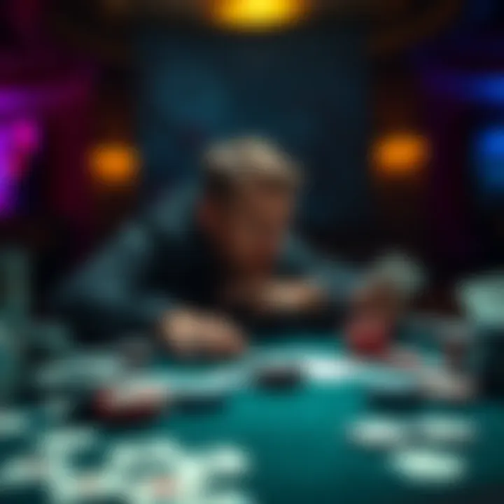 A player contemplating their decision to fold pocket Queens pre-flop at a poker table surrounded by chips and cards.