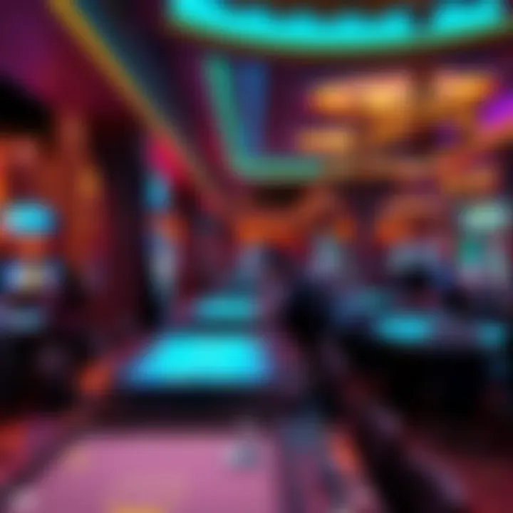 A view of the lively gaming tables at Fontainebleau with players engaged in games and vibrant lighting