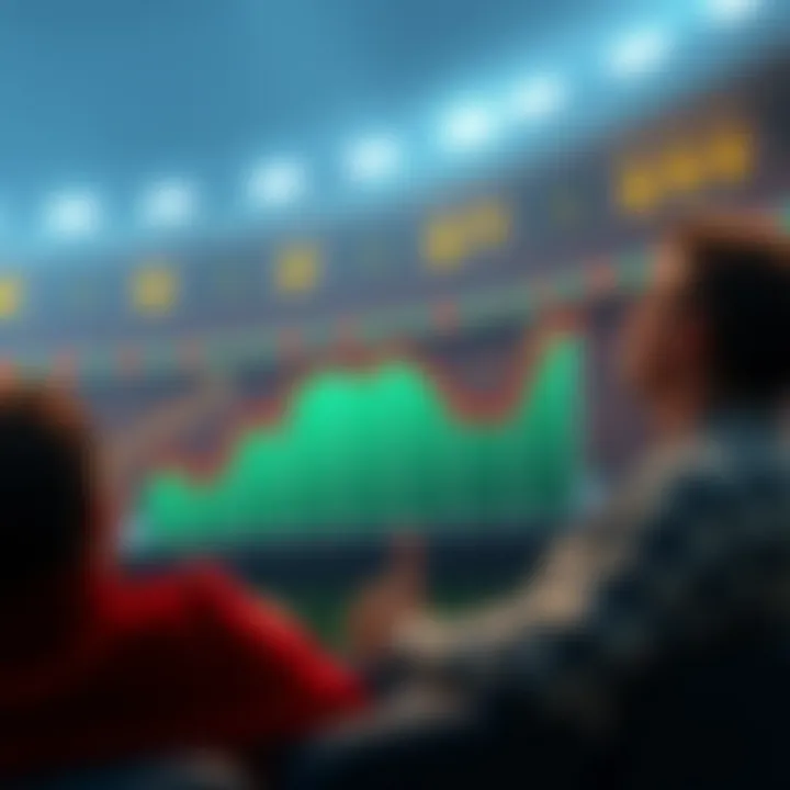 Football Betting Downturn A graph showing a sharp decline in football betting activity, with worried fans looking on