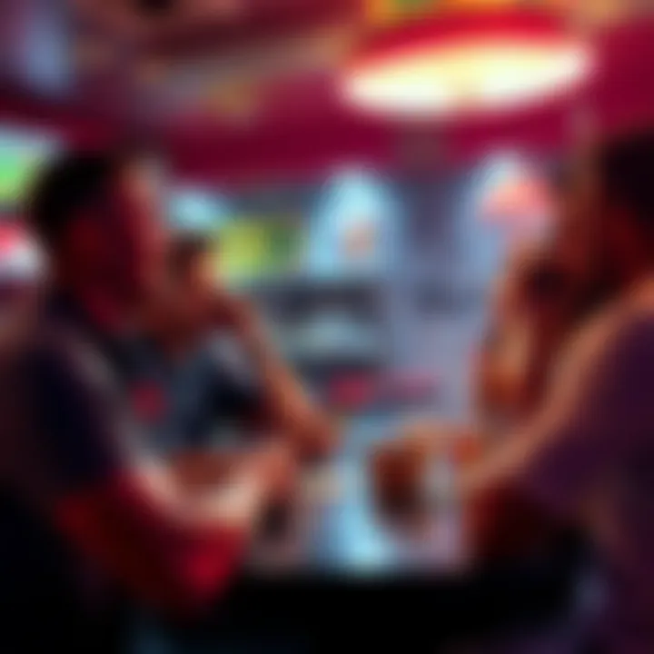 People discussing betting props for Monday Night Football with excitement in a sports bar