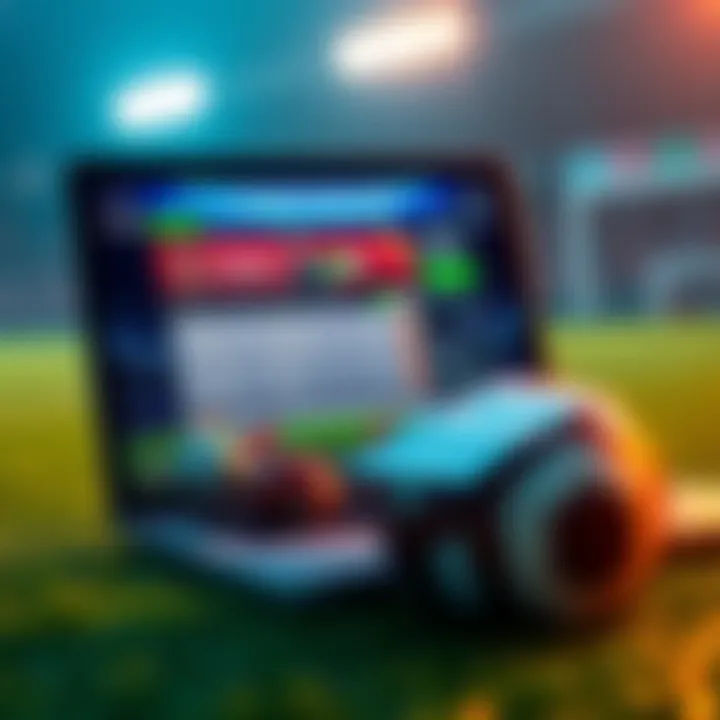 A laptop showing online football betting options with a football and betting slip