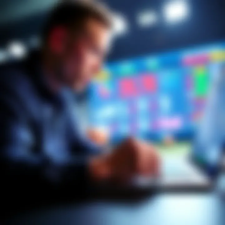 A person analyzing football stats on a laptop with a football in the background, representing TNF TD parlay betting strategies.