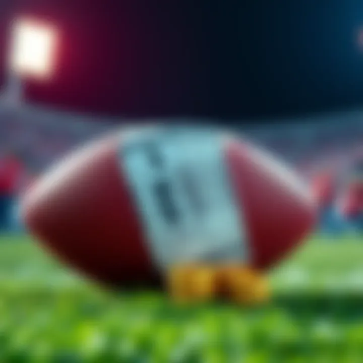 A football with betting tickets and chips on a field