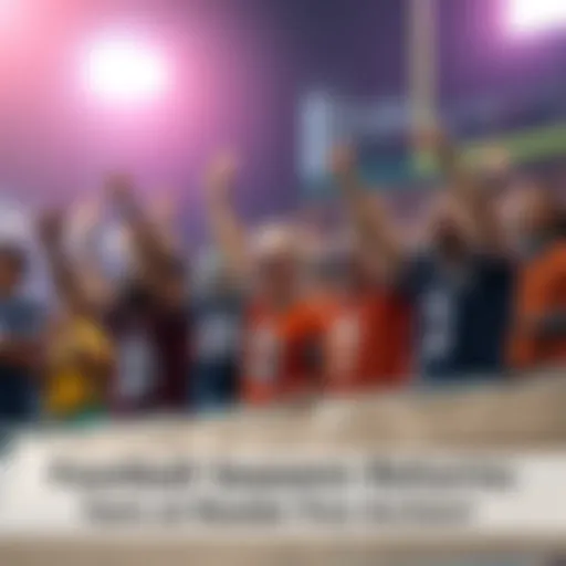 A group of excited fans wearing team jerseys, cheering and celebrating in the stands during a football game