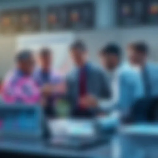 A group of sports analysts discussing football match predictions with charts and graphics around them.