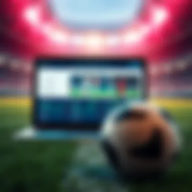 Football Predictions A laptop displaying football prediction data with a soccer ball in the foreground.