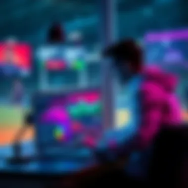 Football Matches Predictions A sports analyst reviewing football match statistics on a laptop with charts and graphs in the background