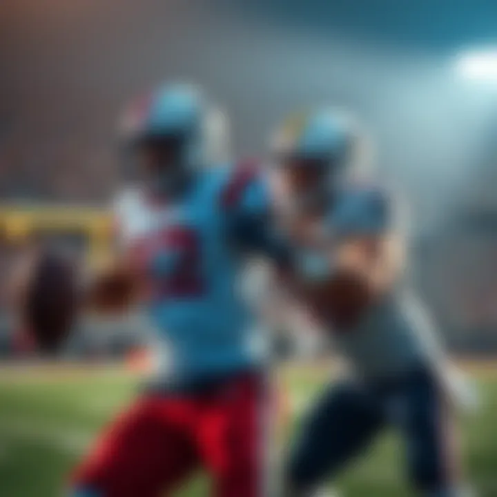 Two football players in a game, clearly focusing on completing a successful pass during the first half