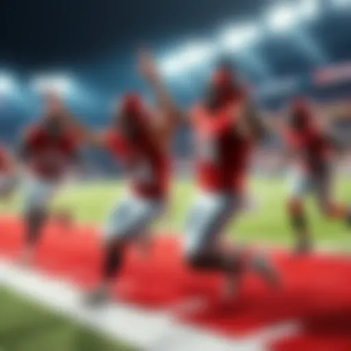 Players celebrating after a touchdown in a football game