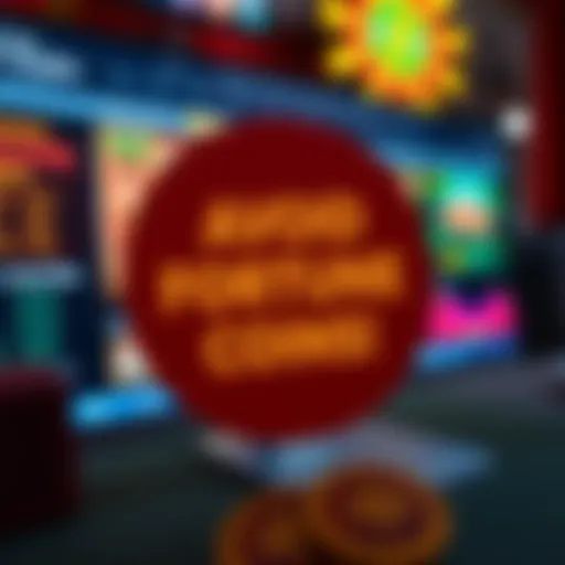 A warning sign with the text 'Avoid Fortune Coins!' showing a background of a gambling site on a computer screen