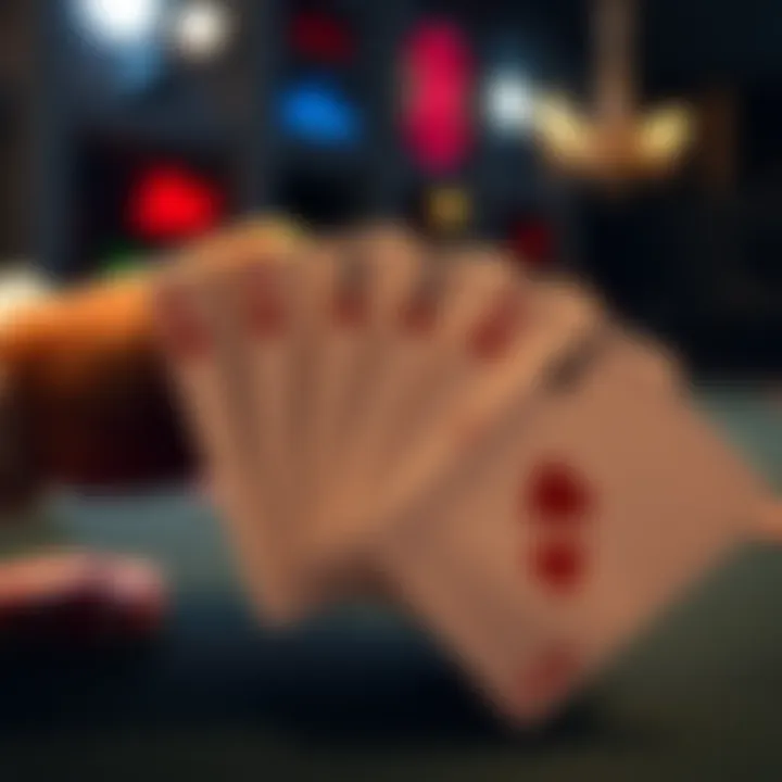 A hand revealing four aces, all hearts, laid out on a poker table.