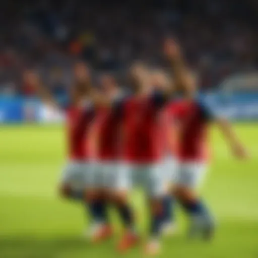 French soccer players celebrating on the field during the World Cup semifinals