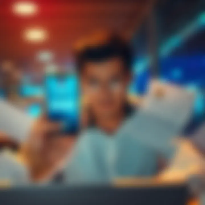 Person looking frustrated with a phone showing an app that won't process withdrawals, surrounded by paperwork.