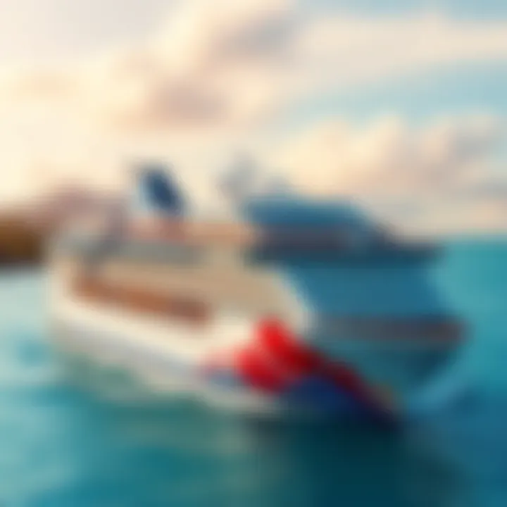 Free NCL Cruise Promotion A scenic view of a Norwegian Cruise Line ship sailing in tropical waters with palm trees in the background, representing free cruise offers for the Bahamas and Cabos.