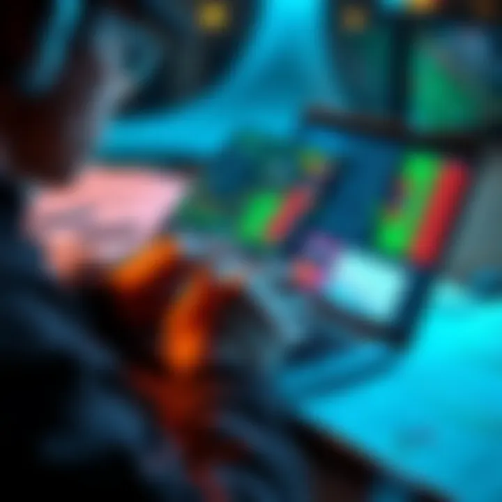 A person analyzing sports picks on a laptop with betting charts and notes surrounding them