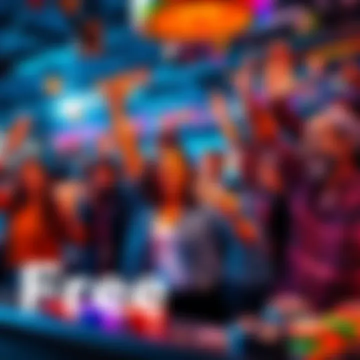 Free Play Betting Offers A group of happy people celebrating their betting wins while holding gaming tickets and free play offers, surrounded by sports memorabilia.