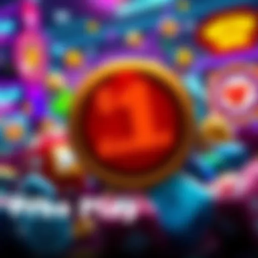 A colorful graphic showing gaming icons and a $1 symbol, highlighting a free play gaming offer.