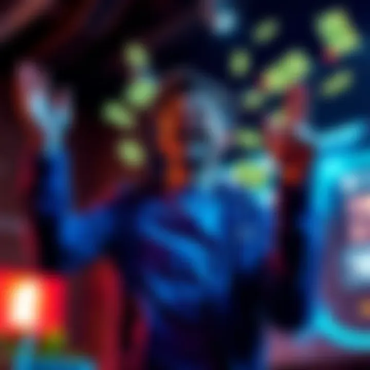 A person celebrating after receiving a free verified Roobet Level 2 account, showing excitement and joy with cash-out icons around them.