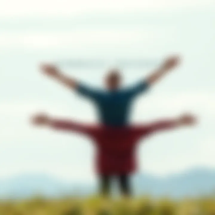 A person enjoying nature A person stands on a hilltop with arms outstretched, symbolizing freedom and joy in nature.