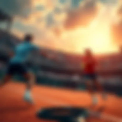 Two tennis players compete on a clay court during the French Open, with spectators in the background.