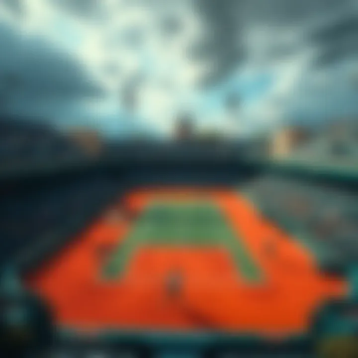 French Open Tennis Matches A tennis court with players competing at the French Open, showcasing intense action and sportsmanship.