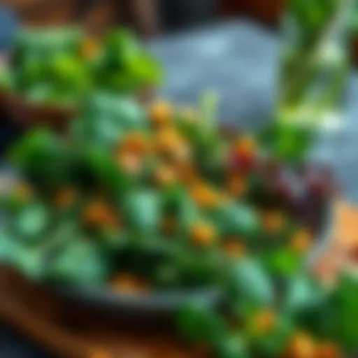 A vibrant plate of fresh greens including spinach, kale, and herbs ready for a healthy breakfast