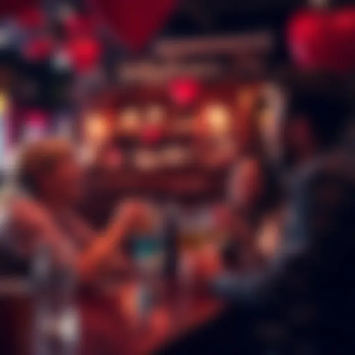 Group of friends enjoying drinks and laughter at a local pub on Valentine's Day