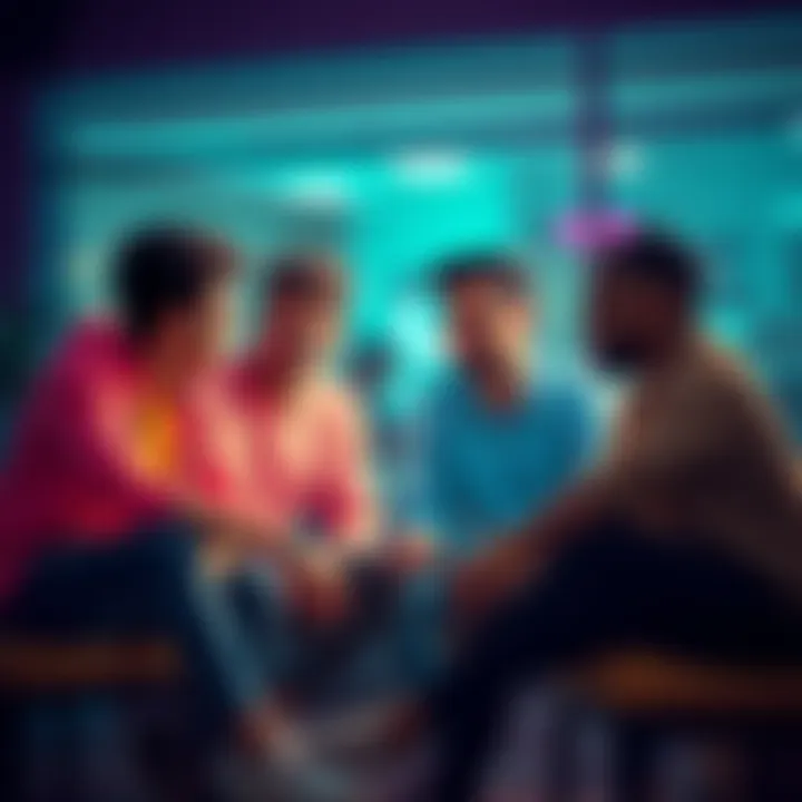 A group of friends sitting together, sharing insights and giving feedback on personal growth and achievements.