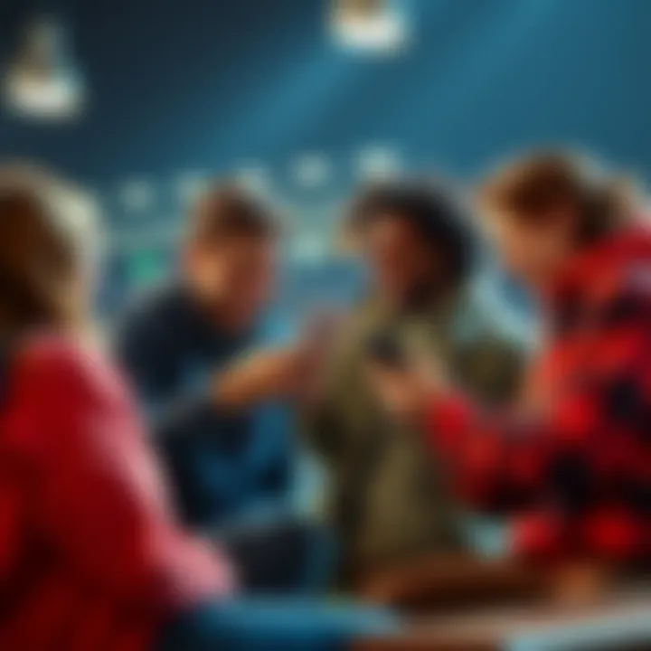 Group of friends discussing and placing bets on a sports game using a mobile app