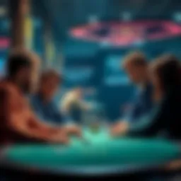 A group of friends talking over a table, considering swapping percentages for a tournament.