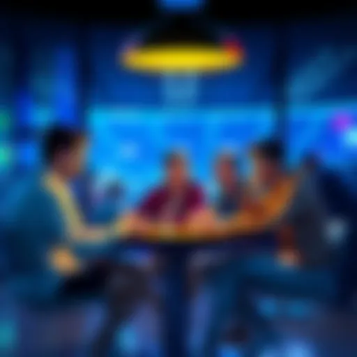 A group of friends sitting around a table, sharing their thoughts and strategies for a big betting night, with excitement in the air.