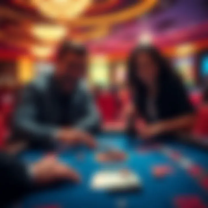 Two friends excitedly place bets at a casino table, each with $500 chips in hand, ready for their challenge.