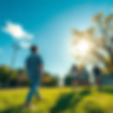 A group of friends having fun in a park under clear blue skies