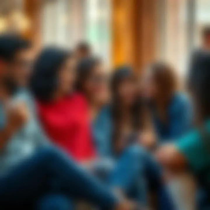 A group of friends sitting together, laughing and sharing emotional stories, with some wiping away tears, illustrating strong emotional bonds and vulnerability.