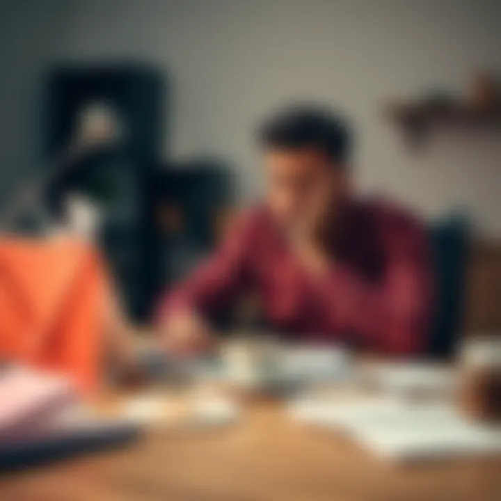 Frustrated beginner looking for side income help A stressed newcomer sits at a desk with a laptop, surrounded by notes and coffee, seeking advice on making side income.