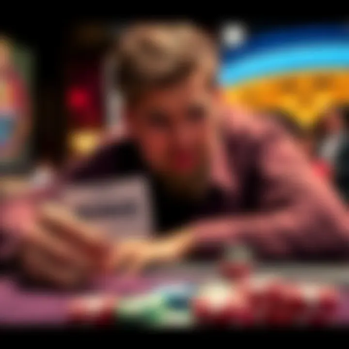 Frustrated Gambler with Bonus Offer A person looking disappointed at a table with gaming chips, while holding a bonus offer card in hand.