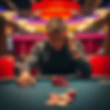 A poker player looks disheartened while sitting at a card table with empty chips in front of them, reflecting on their losing streak.