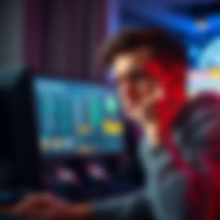 A person showing frustration as they review their gaming account and losses on a computer screen