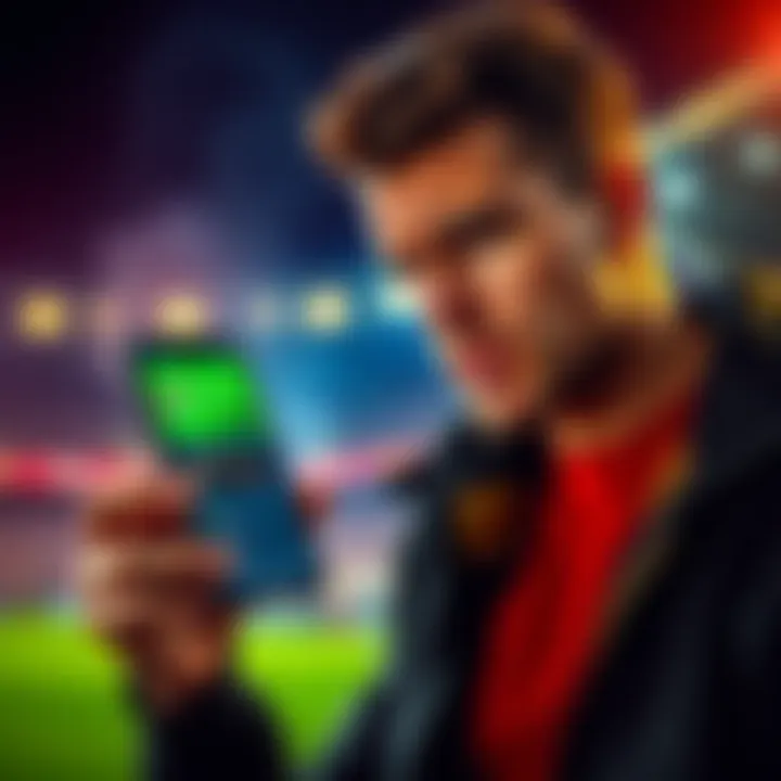 A person showing frustration while looking at a smartphone displaying a betting app, indicating confusion about not getting their initial bet back