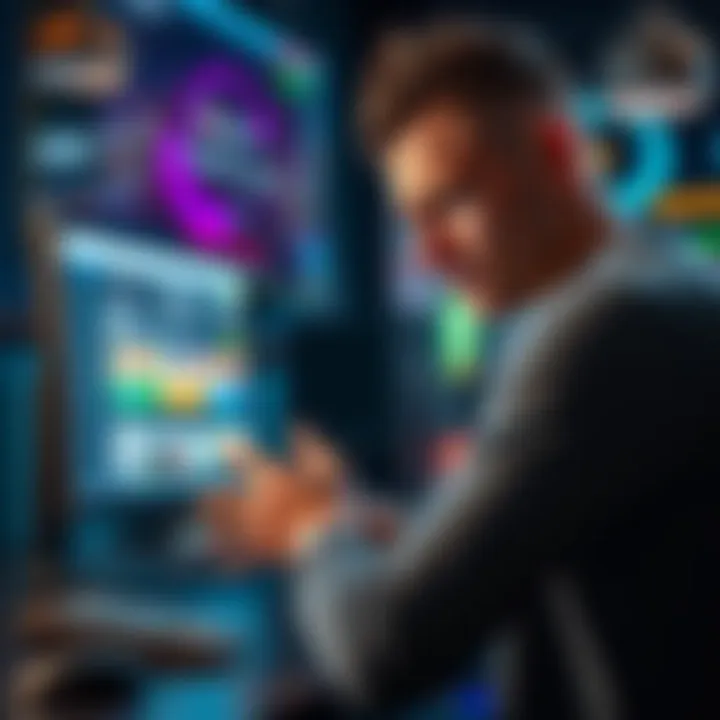 Bettor showing frustration while looking at a computer screen with e-basketball betting site open, symbolizing a scam experience